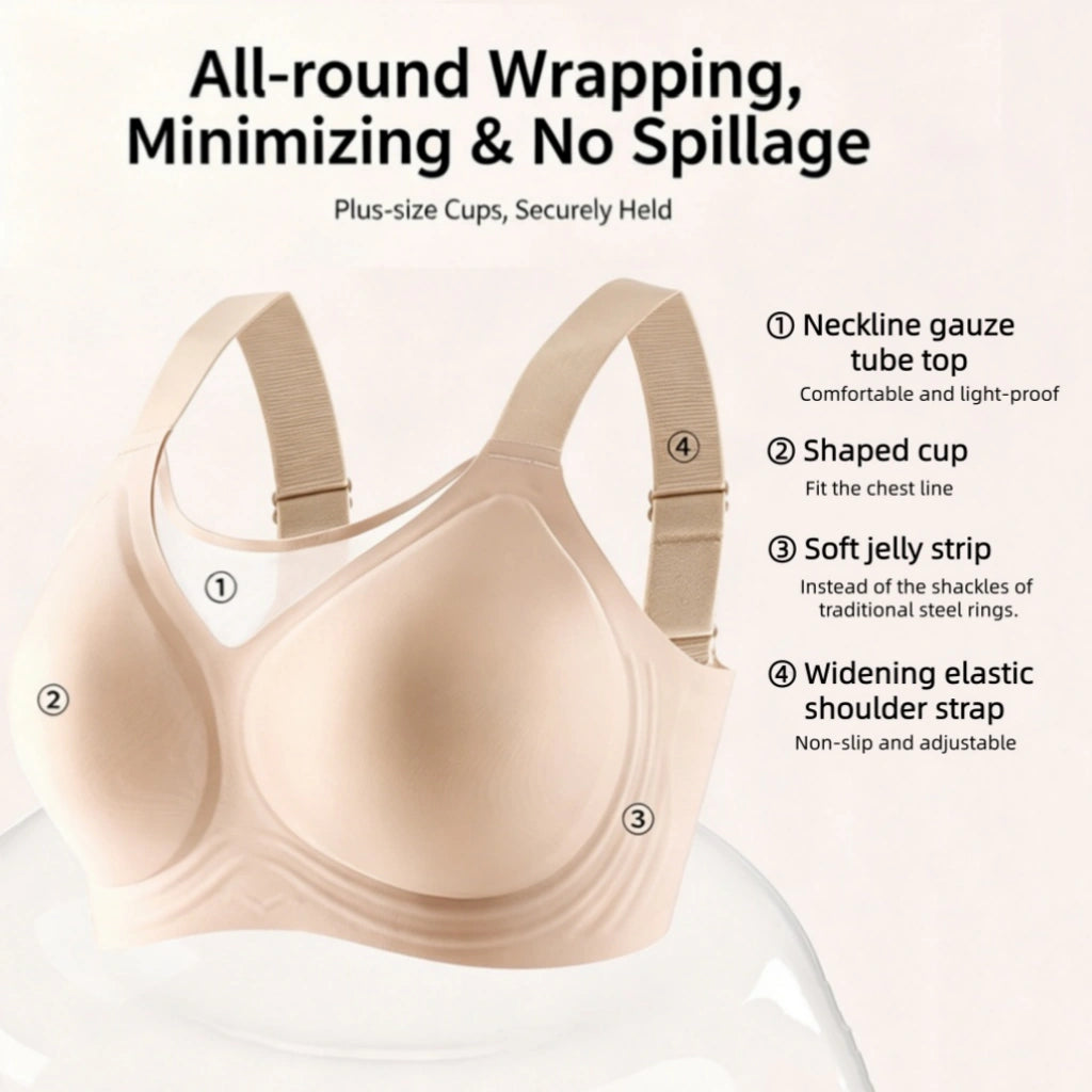 Wirefree Plus Size Compression Bra - Big Bust Minimizer with Side Fat Control & Back Support (Sizes M-8XL)